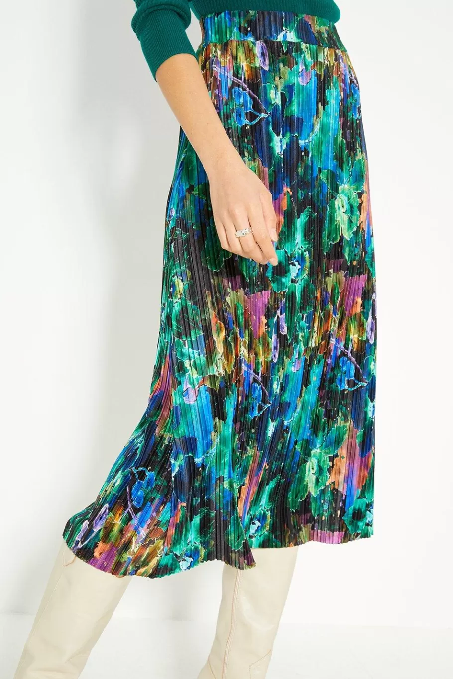 Oasis Abstract Printed Plisse Midi Skirt Multi Hot