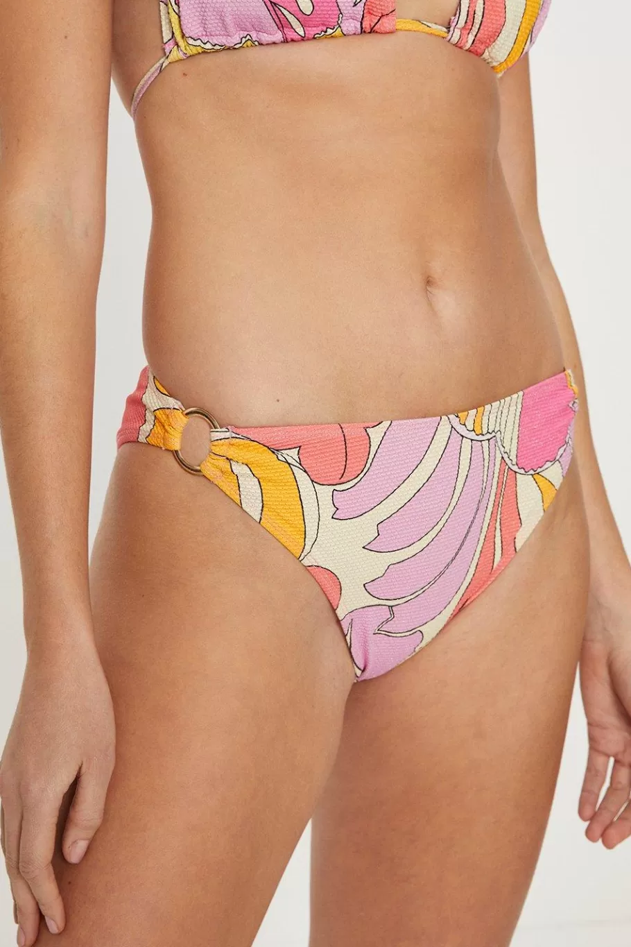 Oasis Abstract Ring Detail Metallic Textured Bikini Bottom Pink New