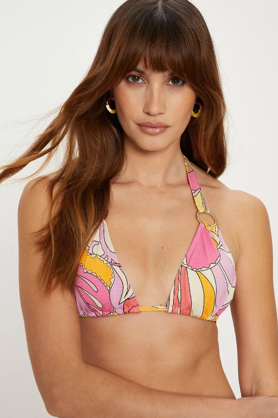 Oasis Abstract Ring Detail Metallic Textured Bikini Top Pink Best