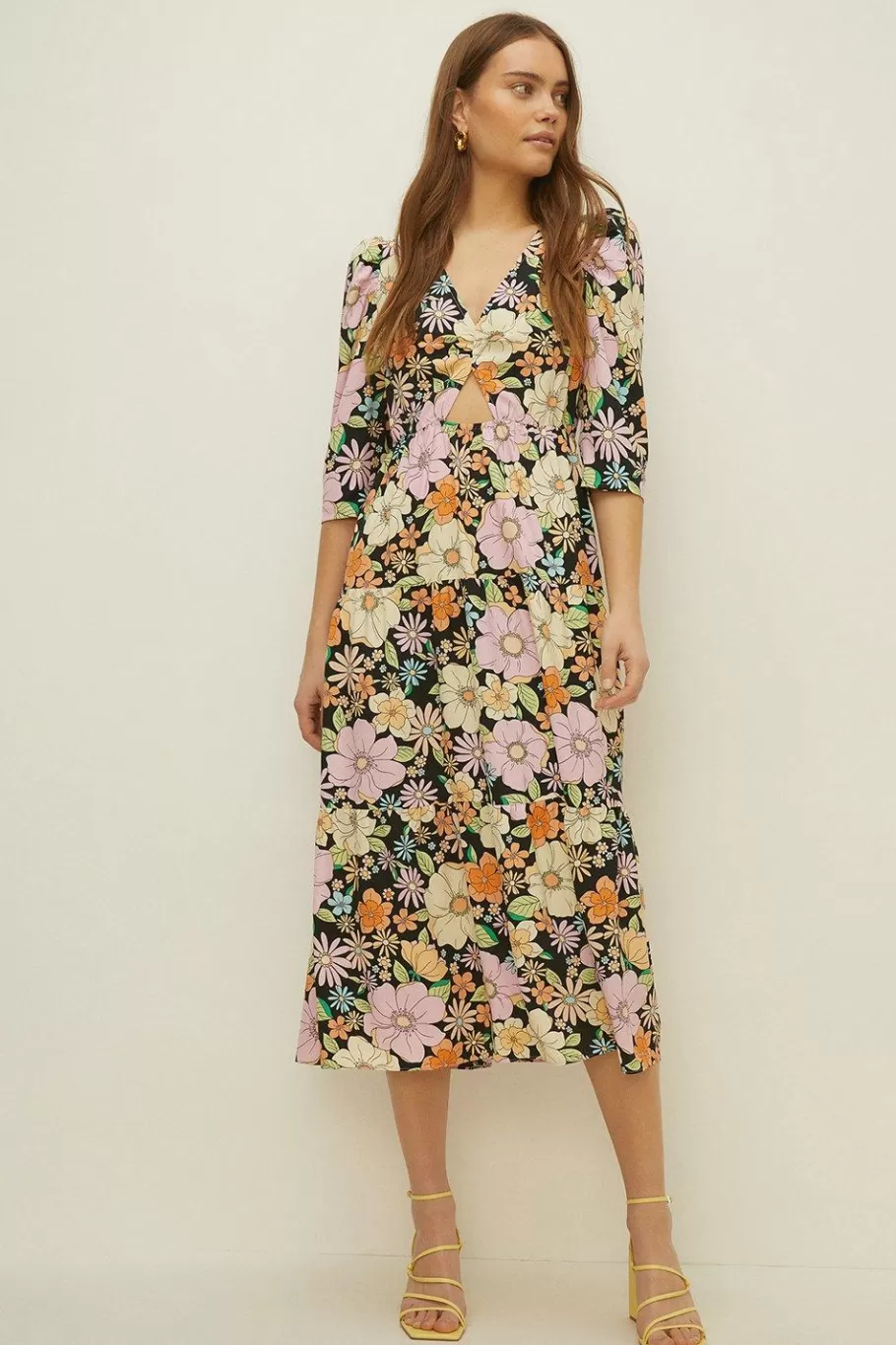 Oasis Acid Keyhole Midi Dress Floral New