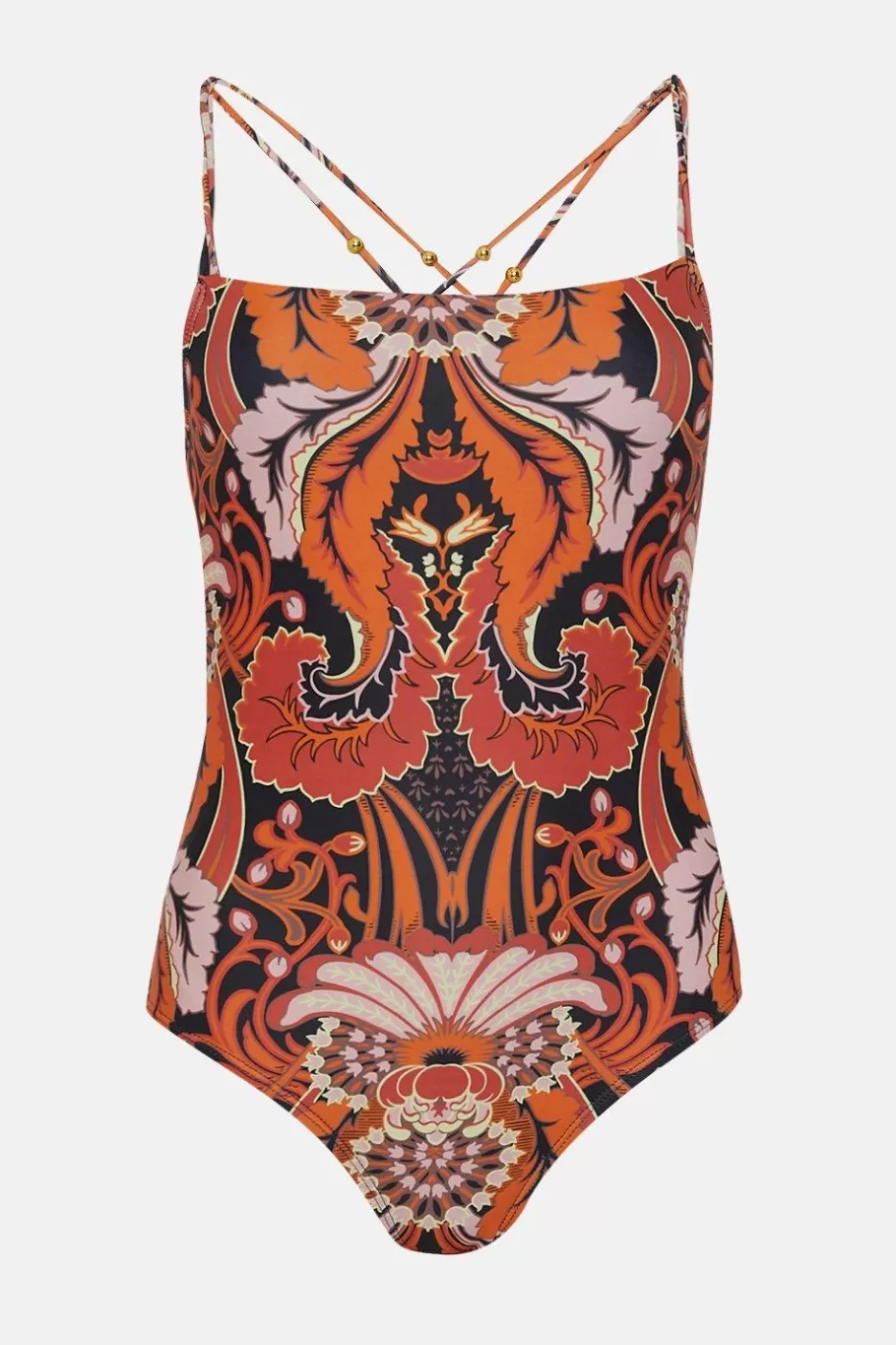 Oasis All Over Printed Double Strap Swimsuit Red Orange Best