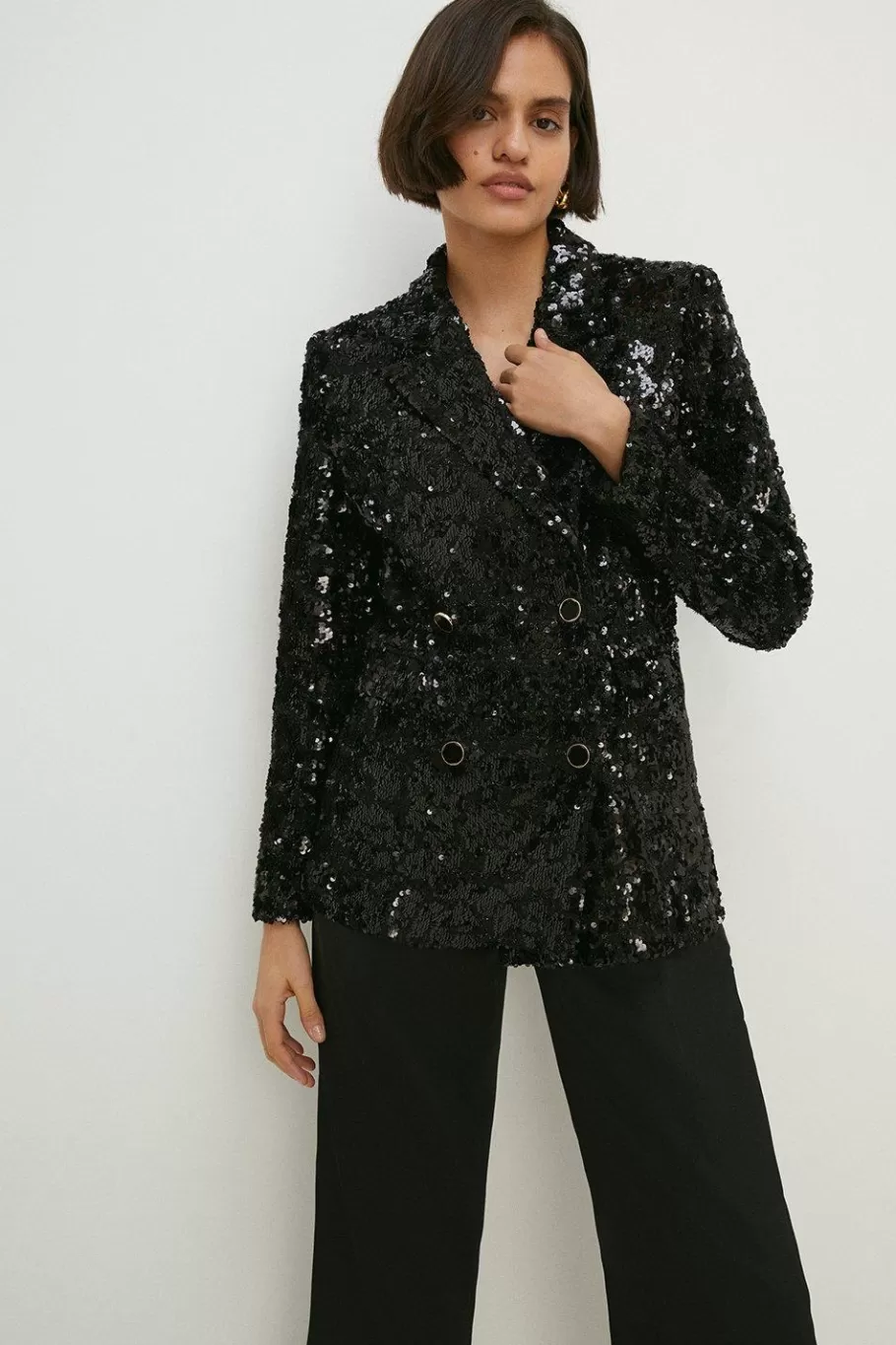 Oasis All Over Sequin Tweed Blazer Black Outlet