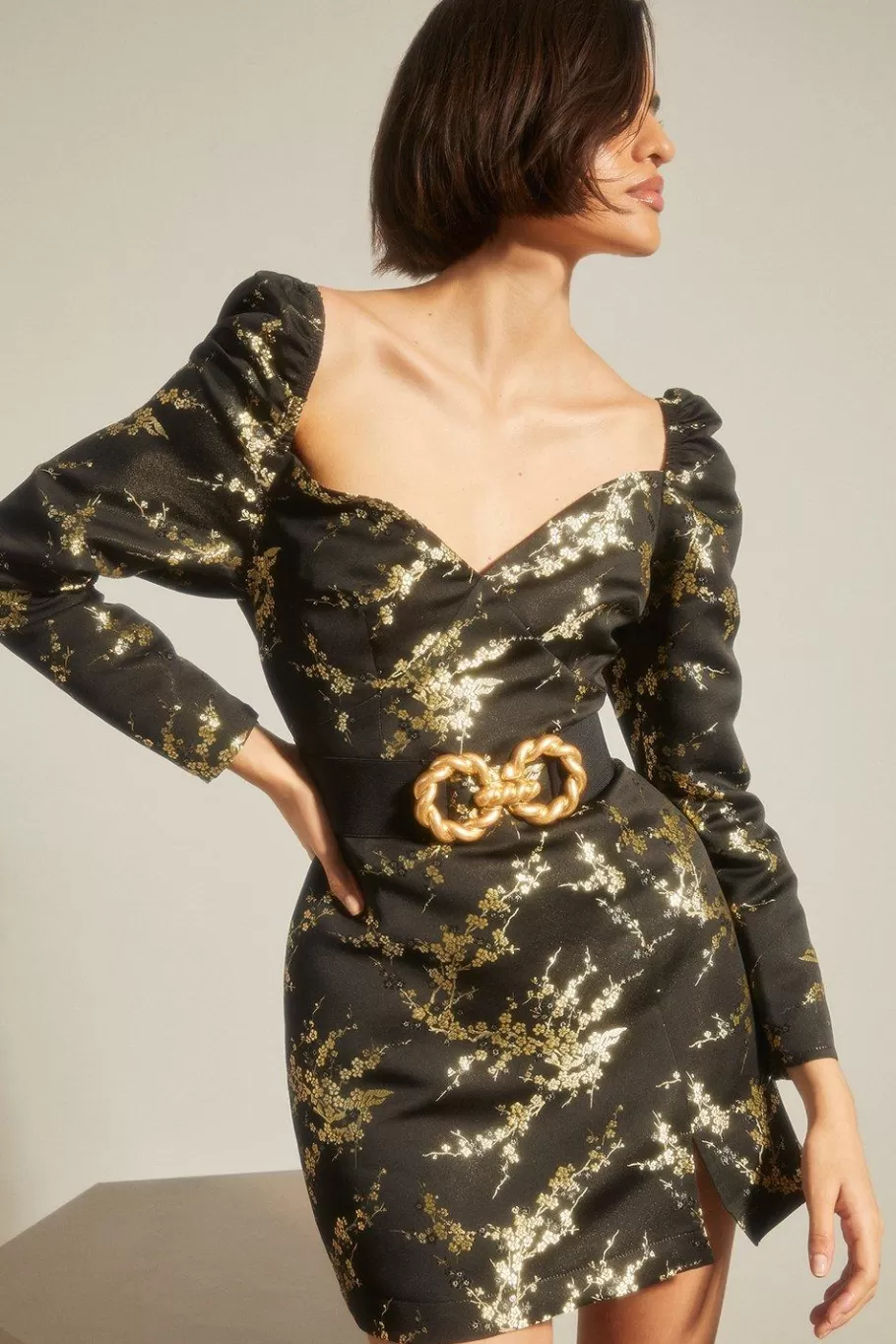 Oasis And Gold Floral Jacquard Aline Dress Black Hot