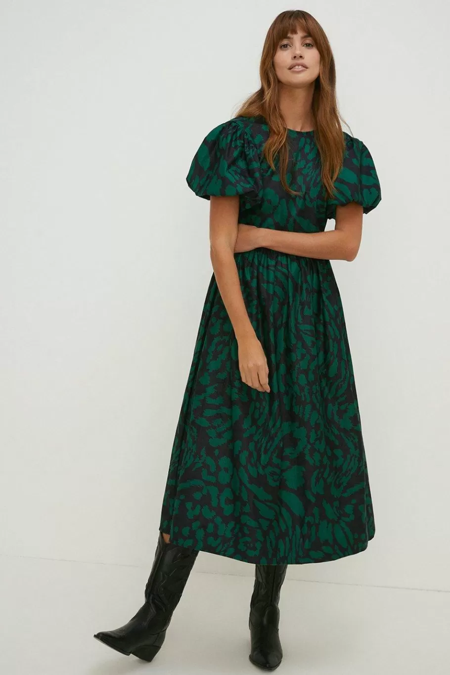 Oasis Animal Cord Printed Midi Smock Dress Green Store