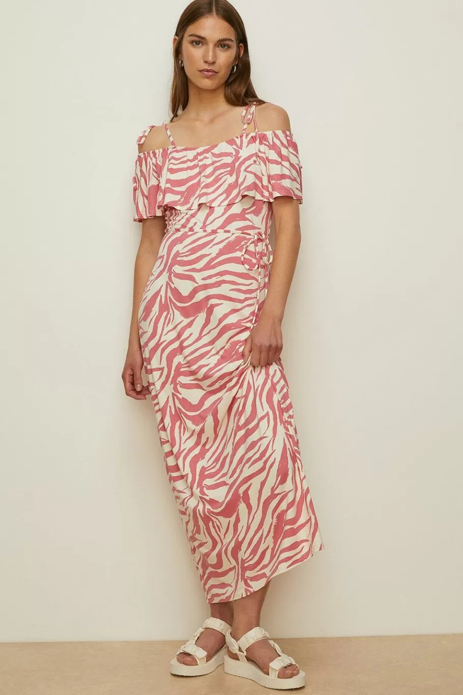 Oasis Animal Printed Bardot Maxi Dress Pink Online