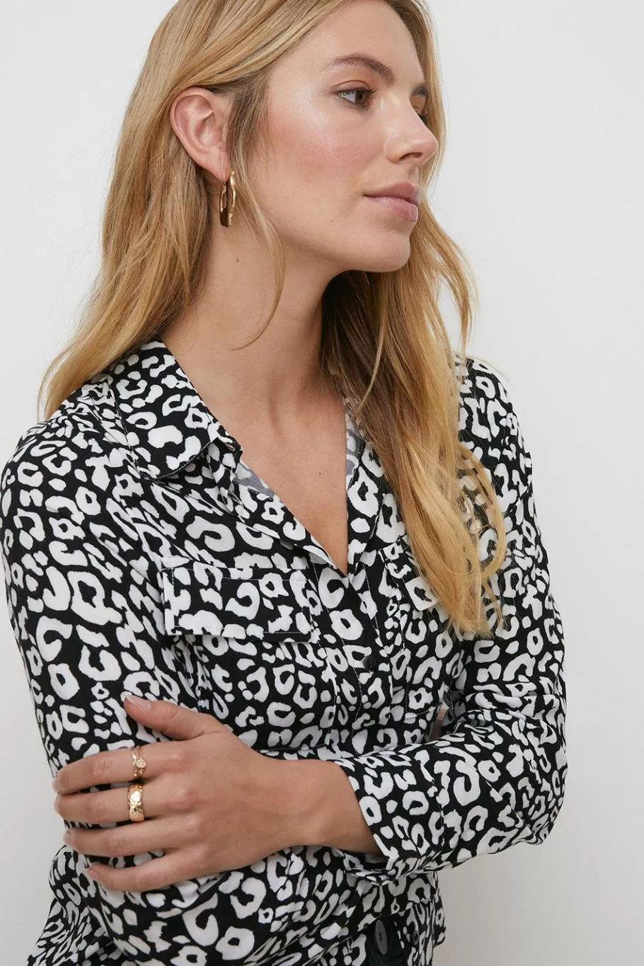 Oasis Animal Printed Pocket Front Shirt Mono Best Sale