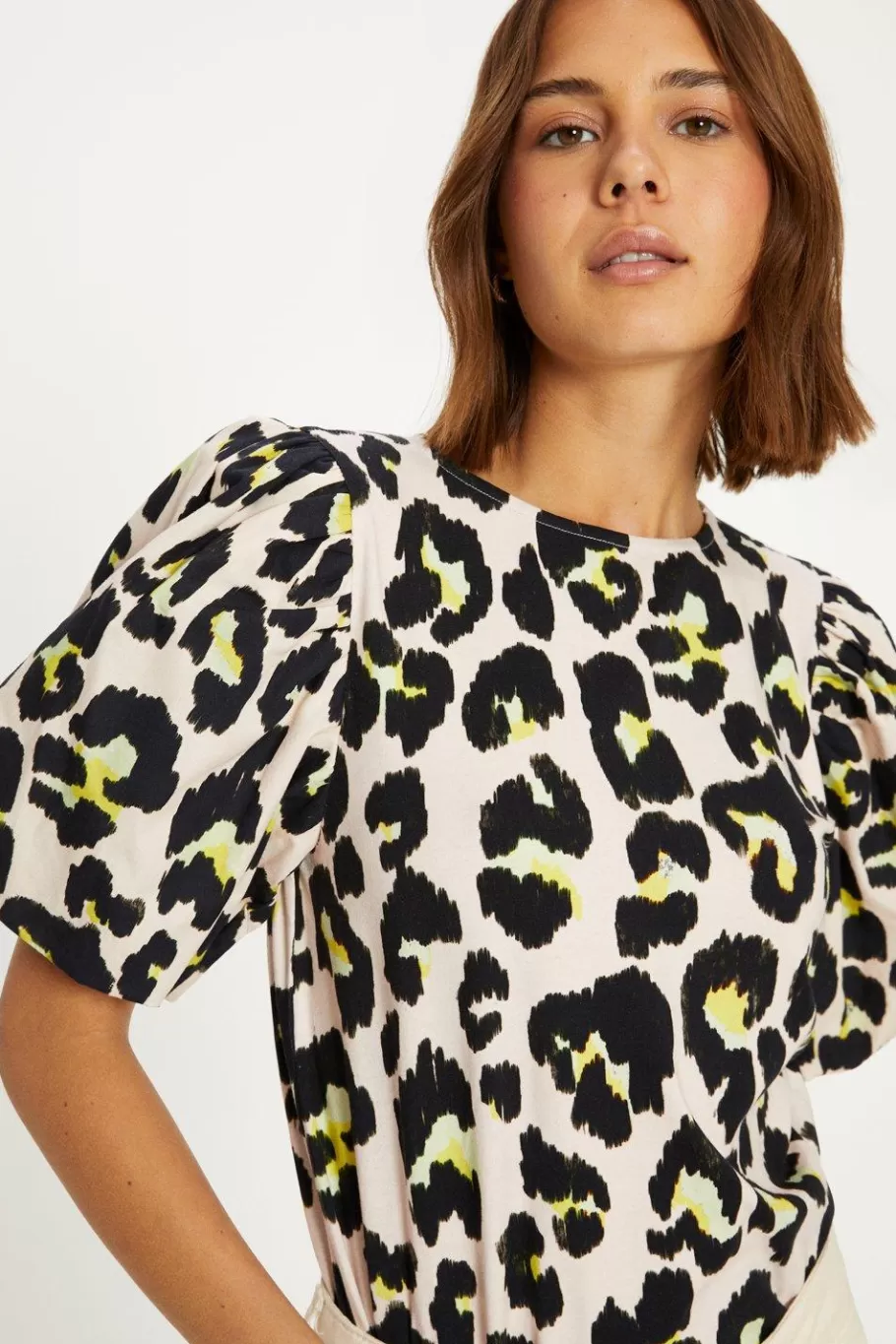 Oasis Animal Printed Woven Mix Puff Sleeve Tshirt Multi Online