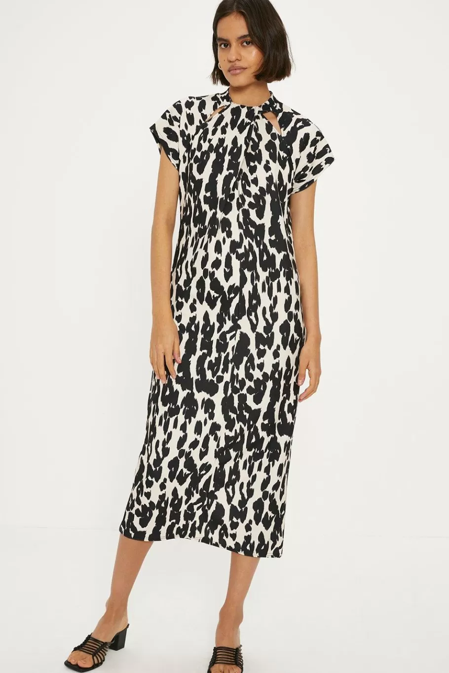 Oasis Animal Scuba Crepe Twist Neck Dress Mono Best