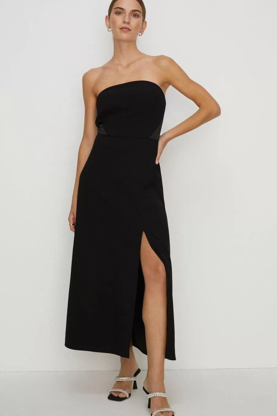 Oasis Bandeau Split Detail Crepe Midi Dress Black Sale