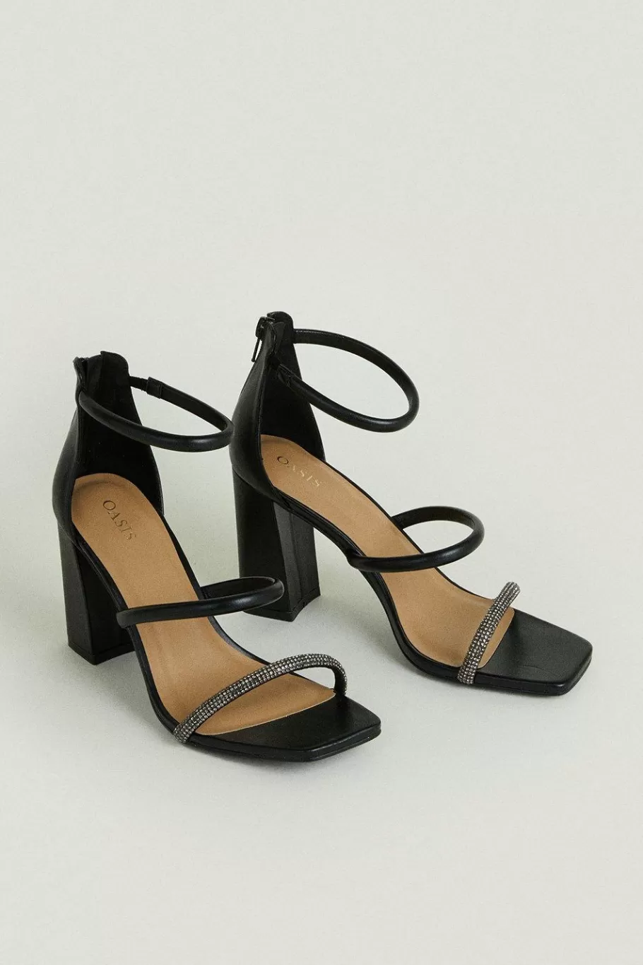 Oasis Barely There Block Heel Sandals Black New