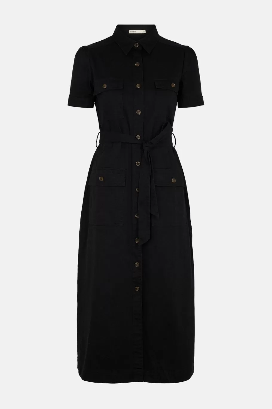 Oasis Belted Cotton Twill Midi Dress Black Best Sale