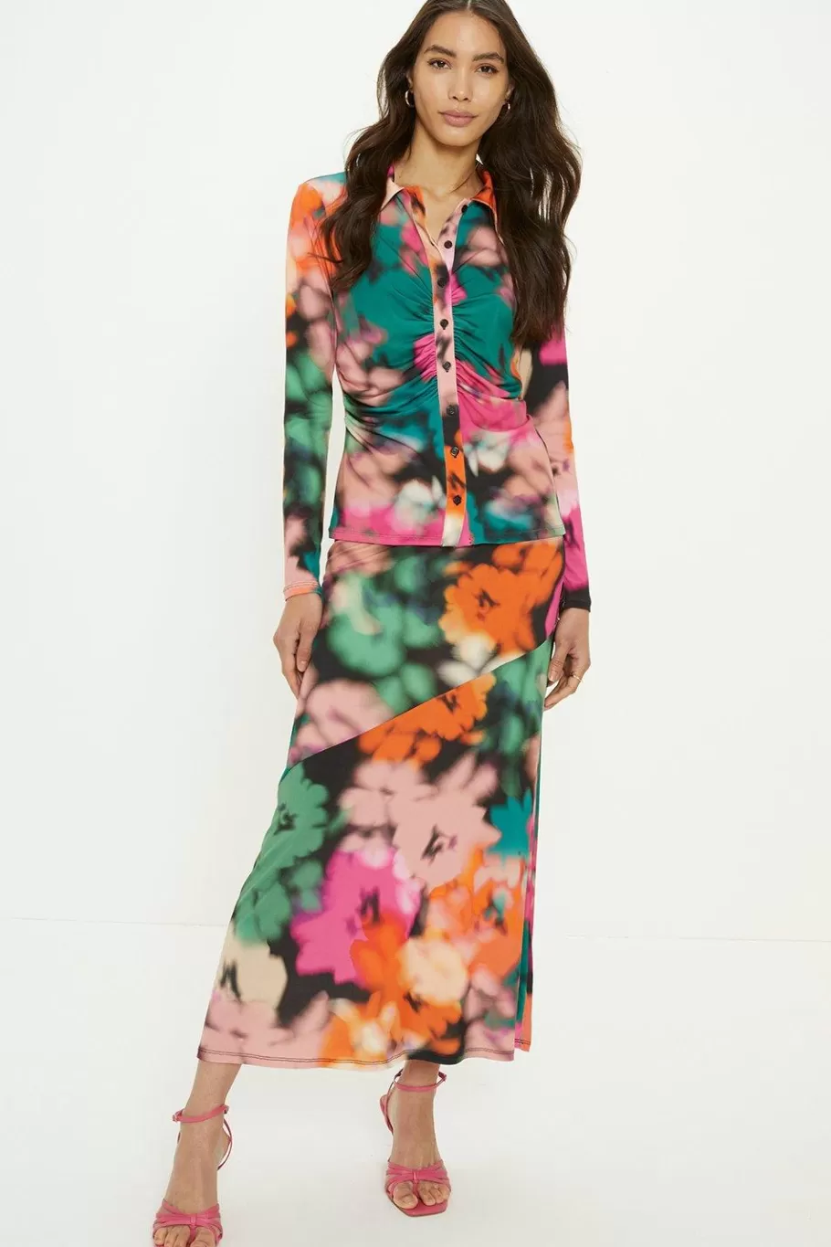 Oasis Blurred Floral Seam Detail Midi Skirt Black Best Sale