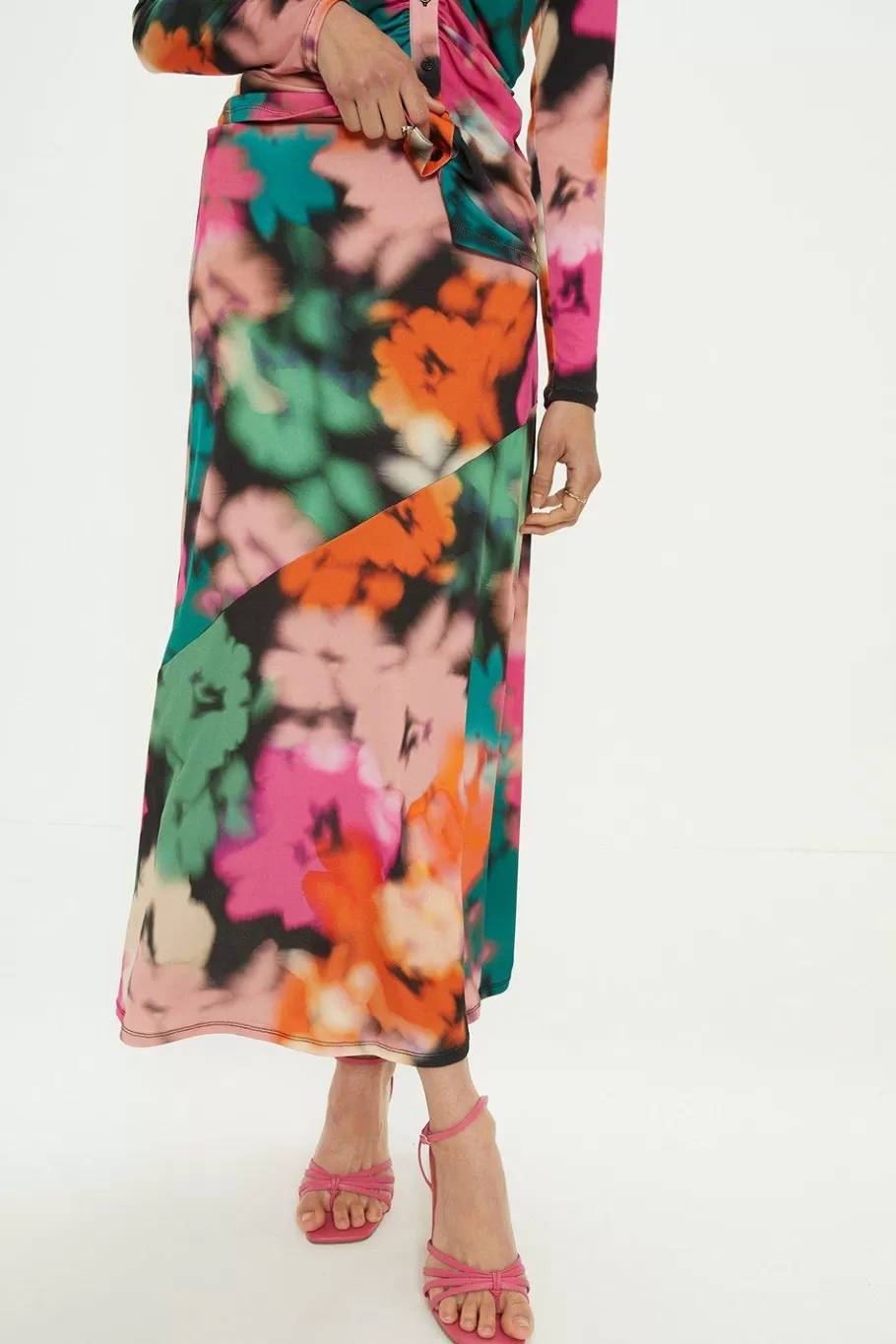 Oasis Blurred Floral Seam Detail Midi Skirt Black Best Sale