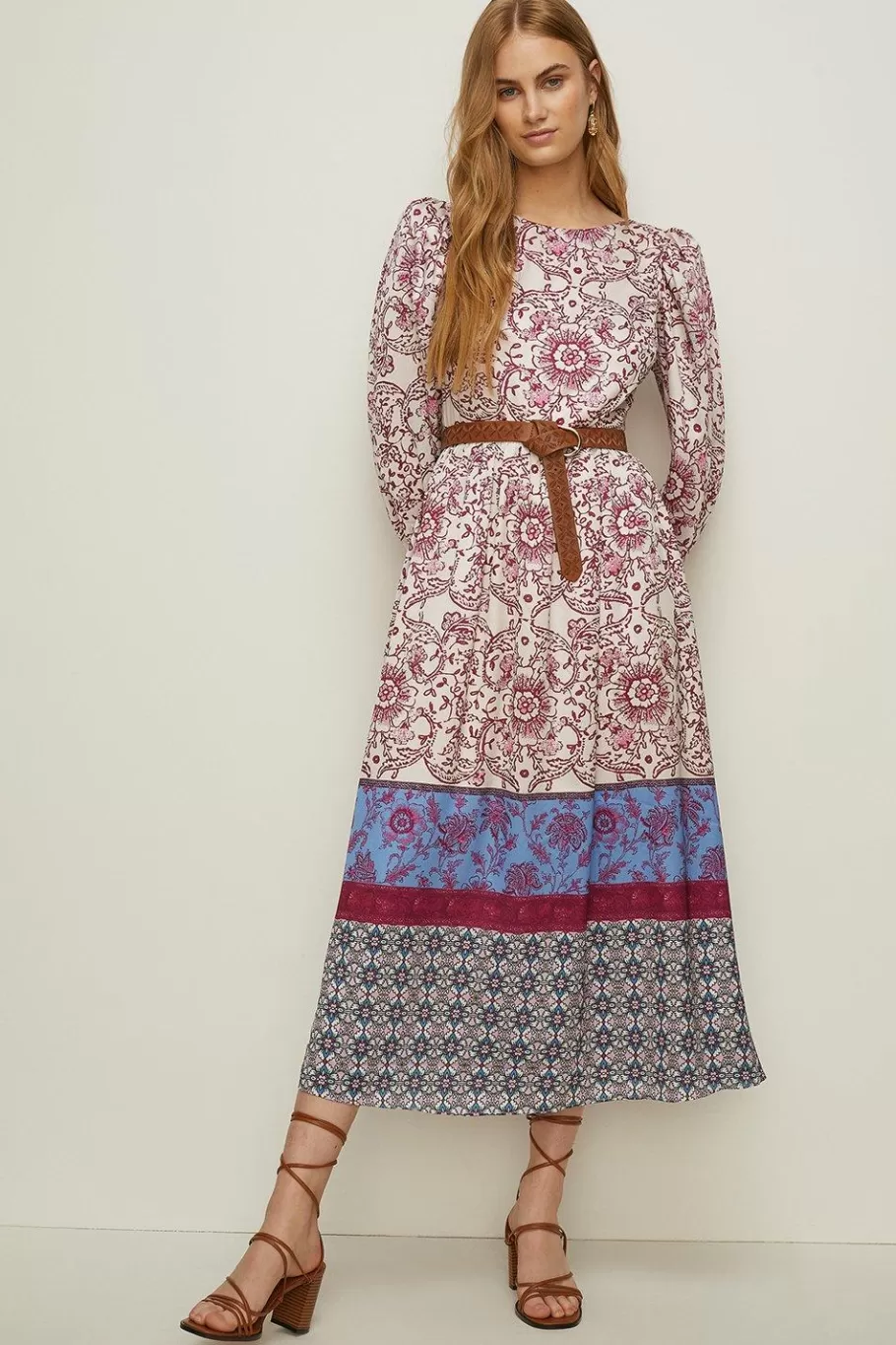 Oasis Border Printed Tie Back Midi Dress Multi Sale