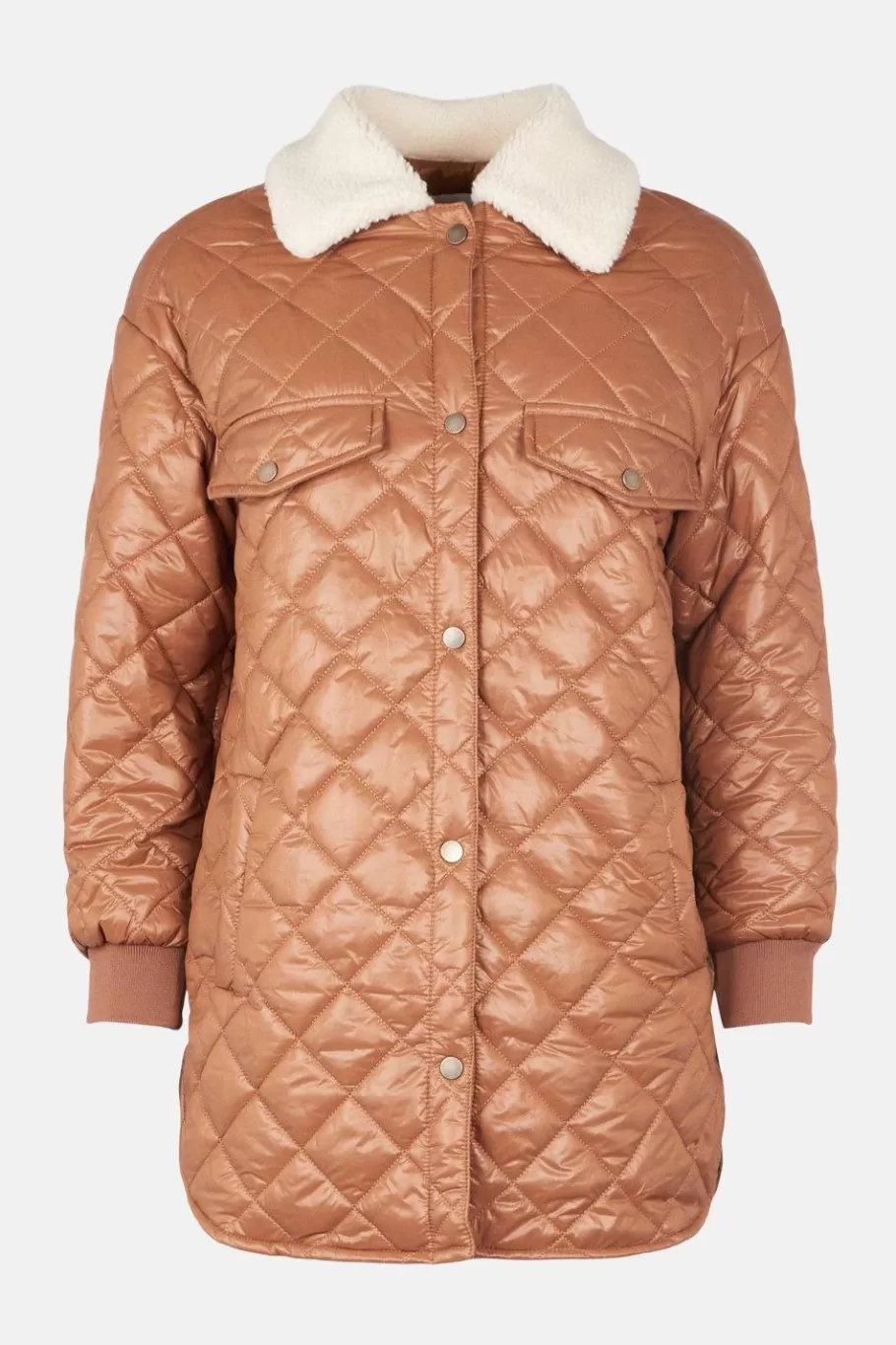 Oasis Borg Collar Quilted Jacket Mocha Clearance