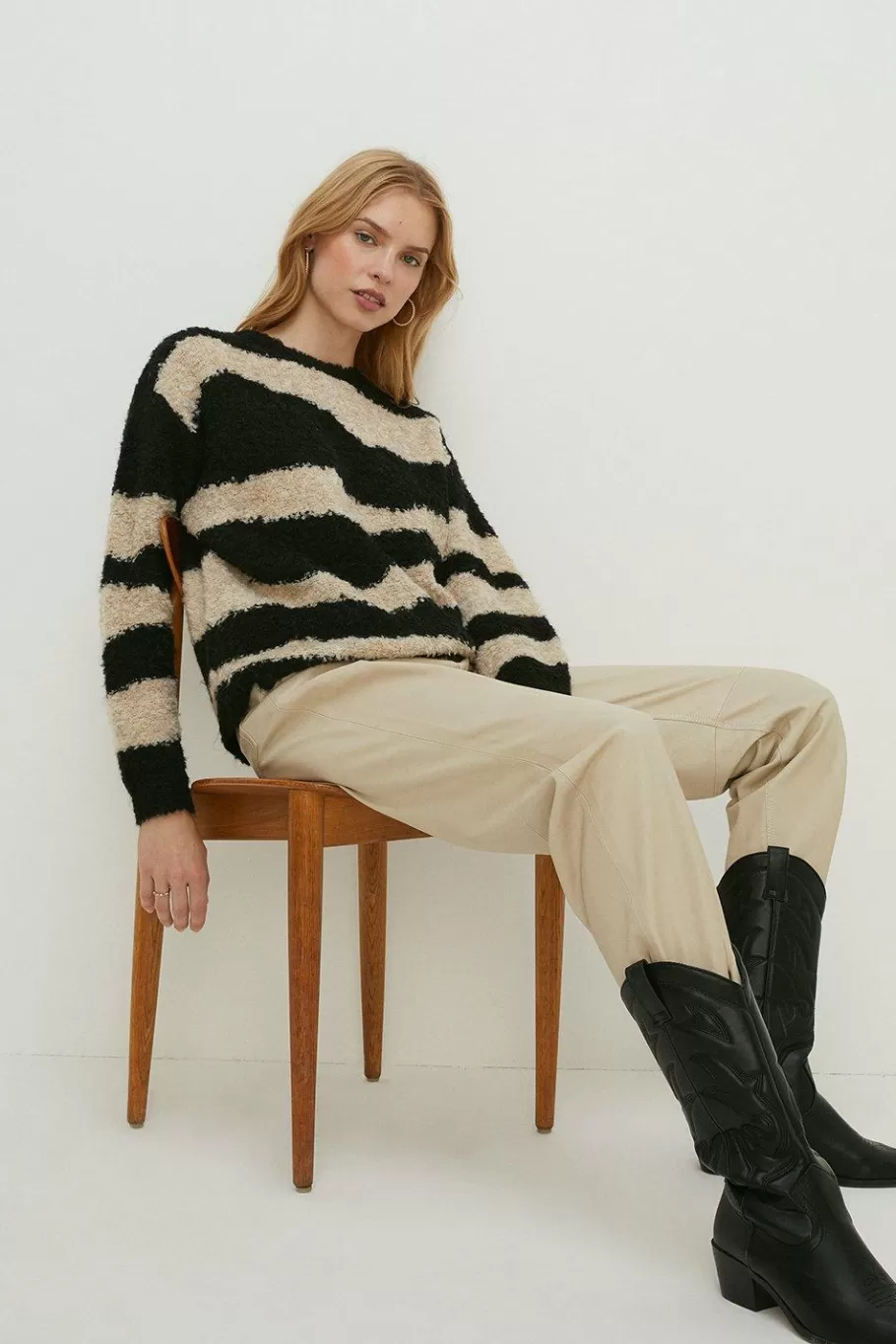 Oasis Boucle Stripe Jumper Black Online