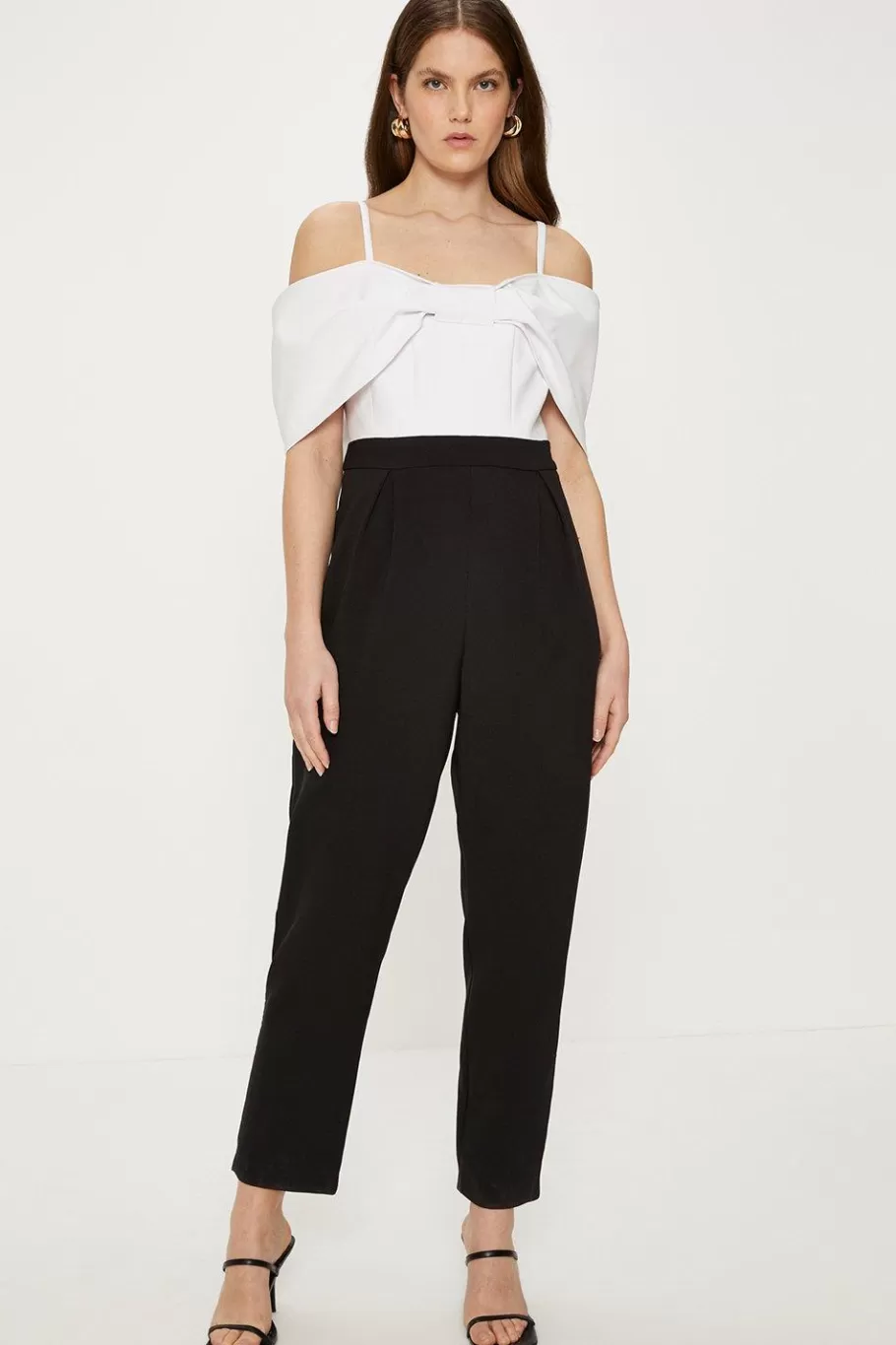 Oasis Bow Detail Bardot Jumpsuit Mono Best