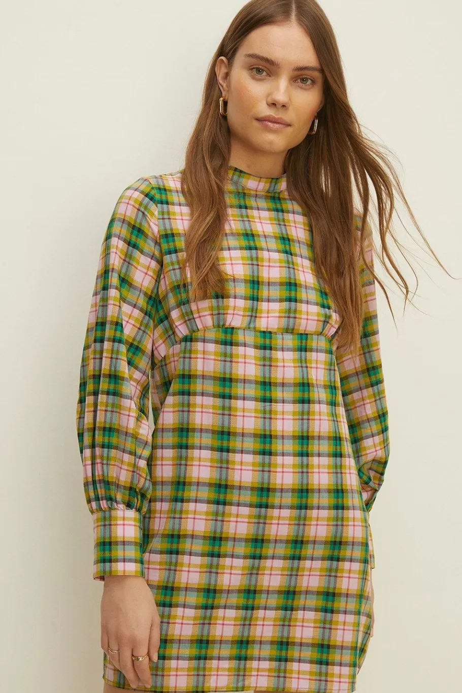 Oasis Bright Check Puff Sleeve Mini Dress Multi Online