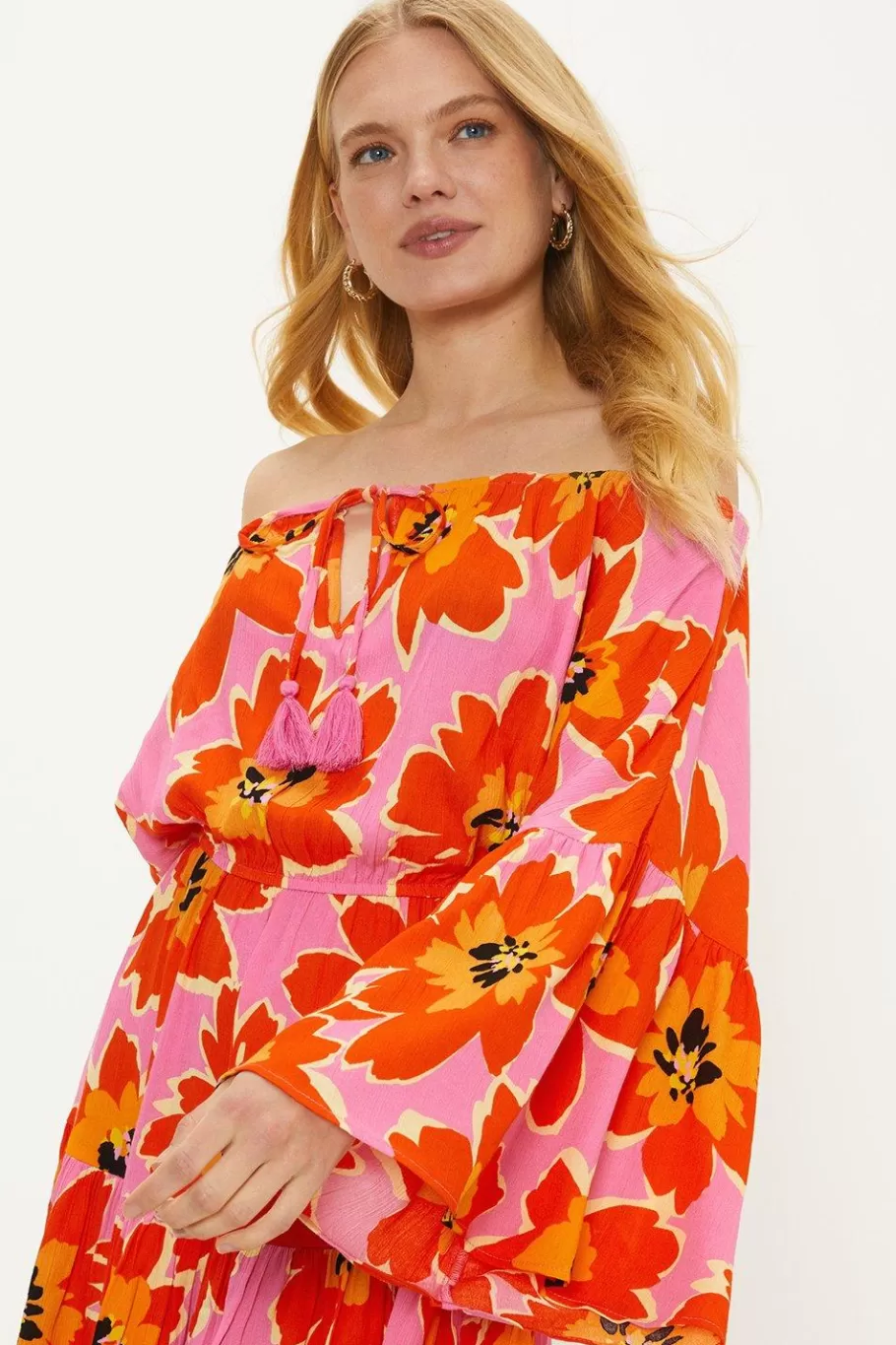 Oasis Bright Floral Bardot Dress Multi Best Sale