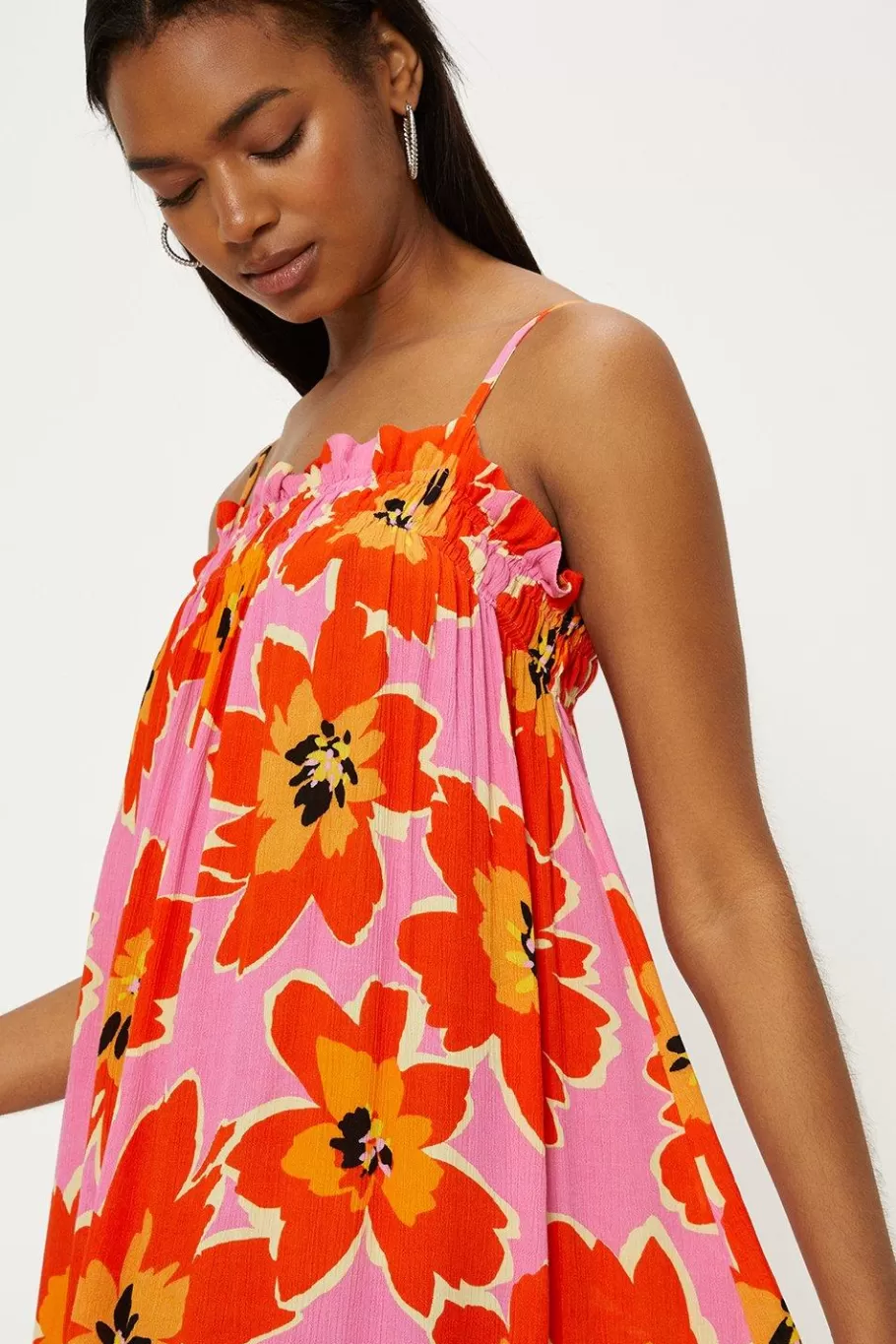 Oasis Bright Floral Frill Crinkle Midi Dress Multi Discount