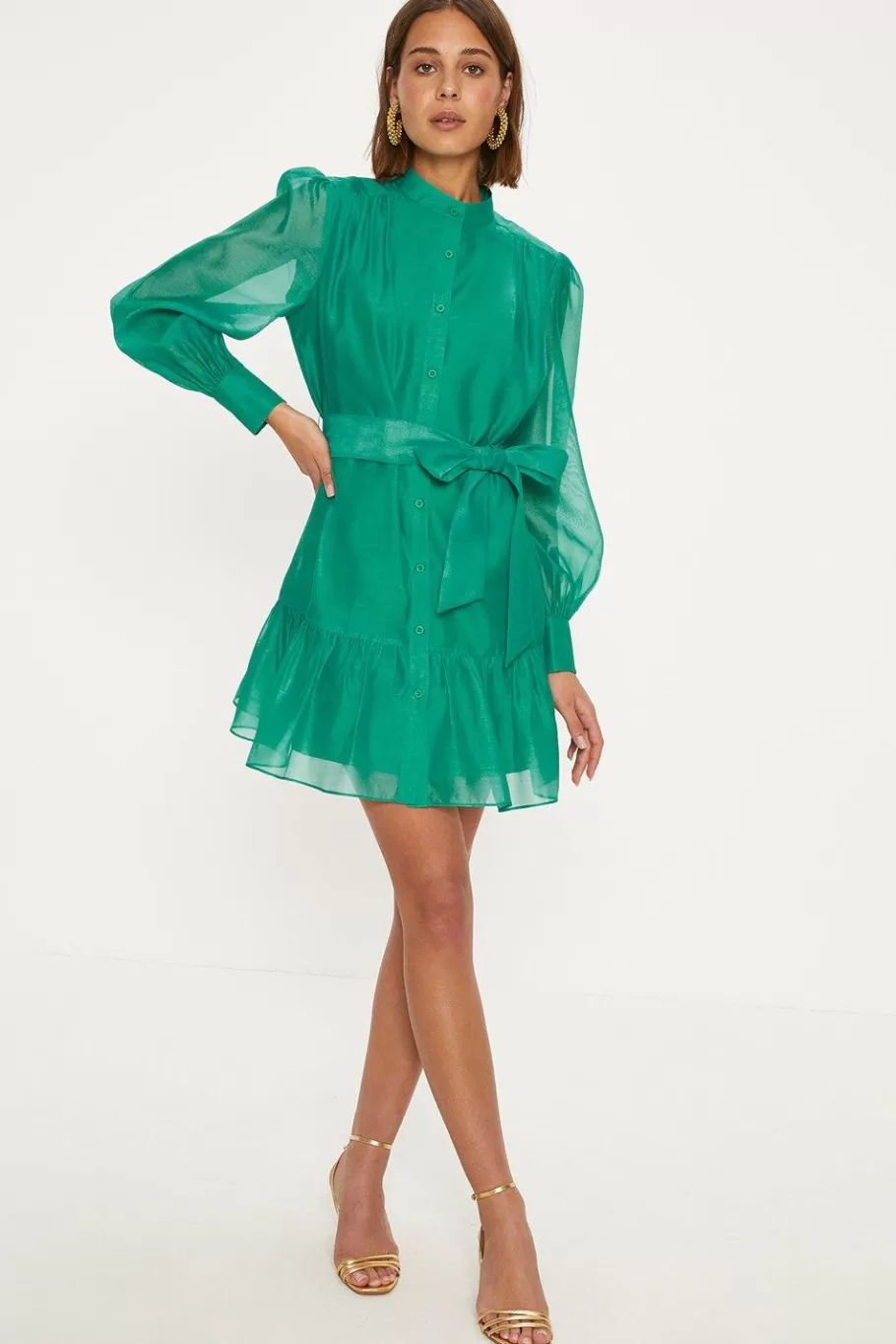 Oasis Bright Organza Belted Mini Shirt Dress Bright Green Shop