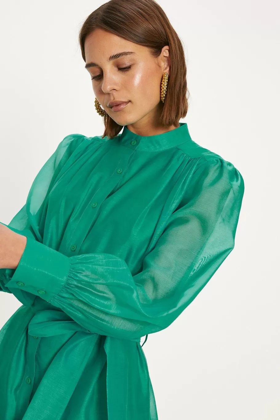 Oasis Bright Organza Belted Mini Shirt Dress Bright Green Shop