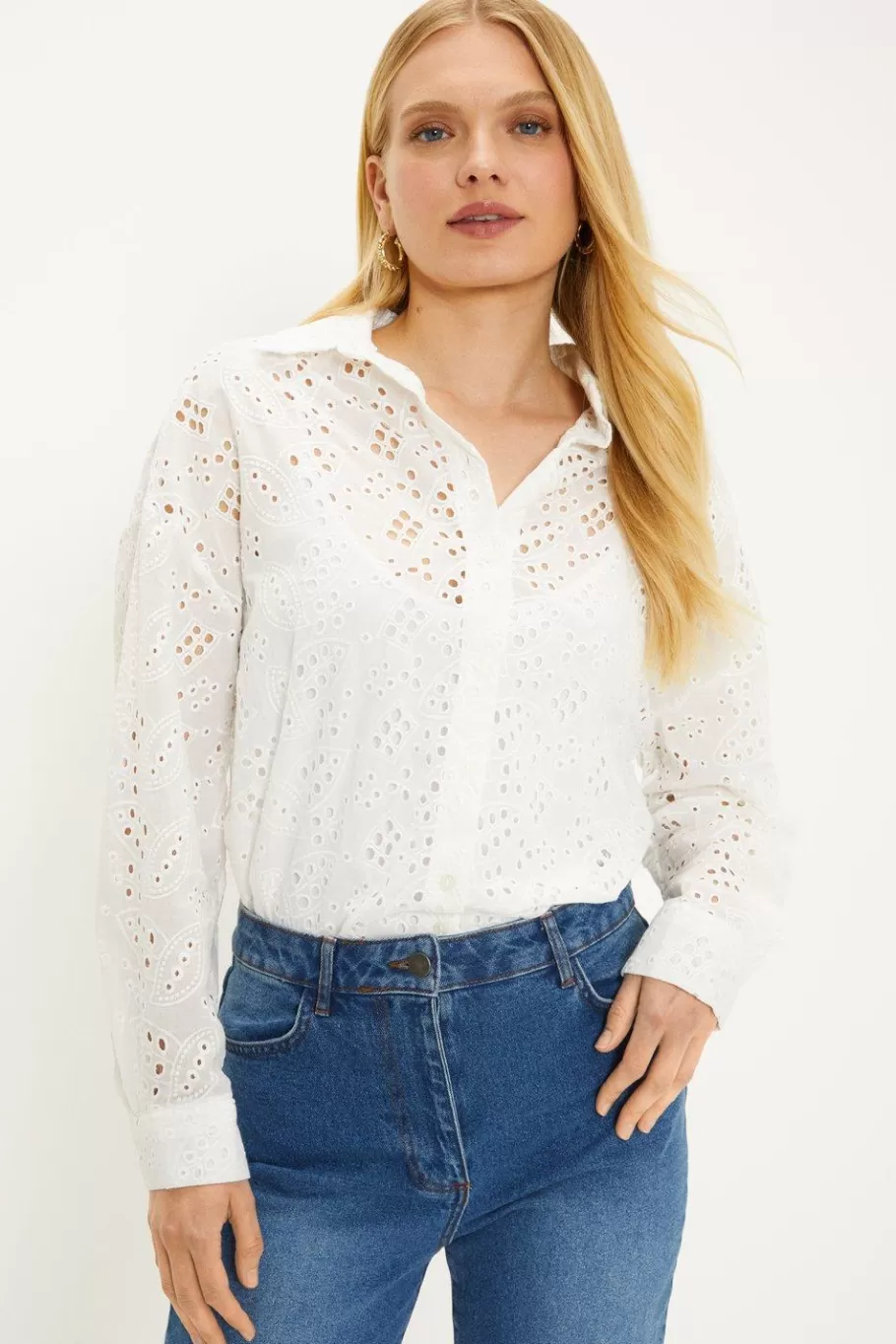 Oasis Broderie Button Through Shirt White Store