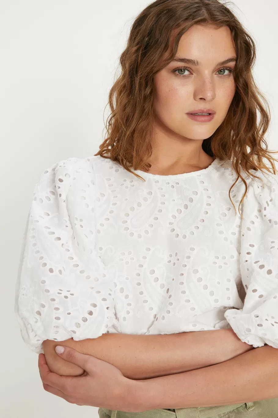 Oasis Broderie Puff Sleeve Top White Cheap