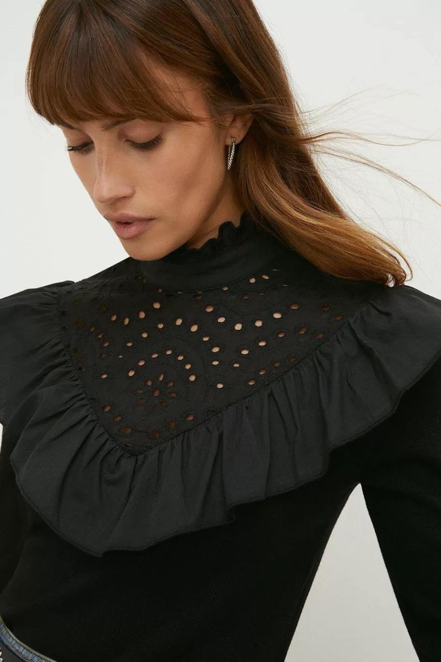 Oasis Broidery Yoke Detail Woven Mix Jumper Black Store