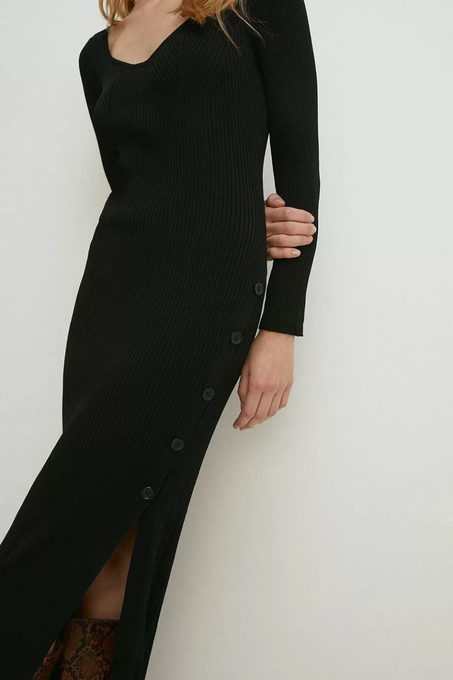 Oasis Button Detail Corset Knitted Midi Dress Black Best Sale