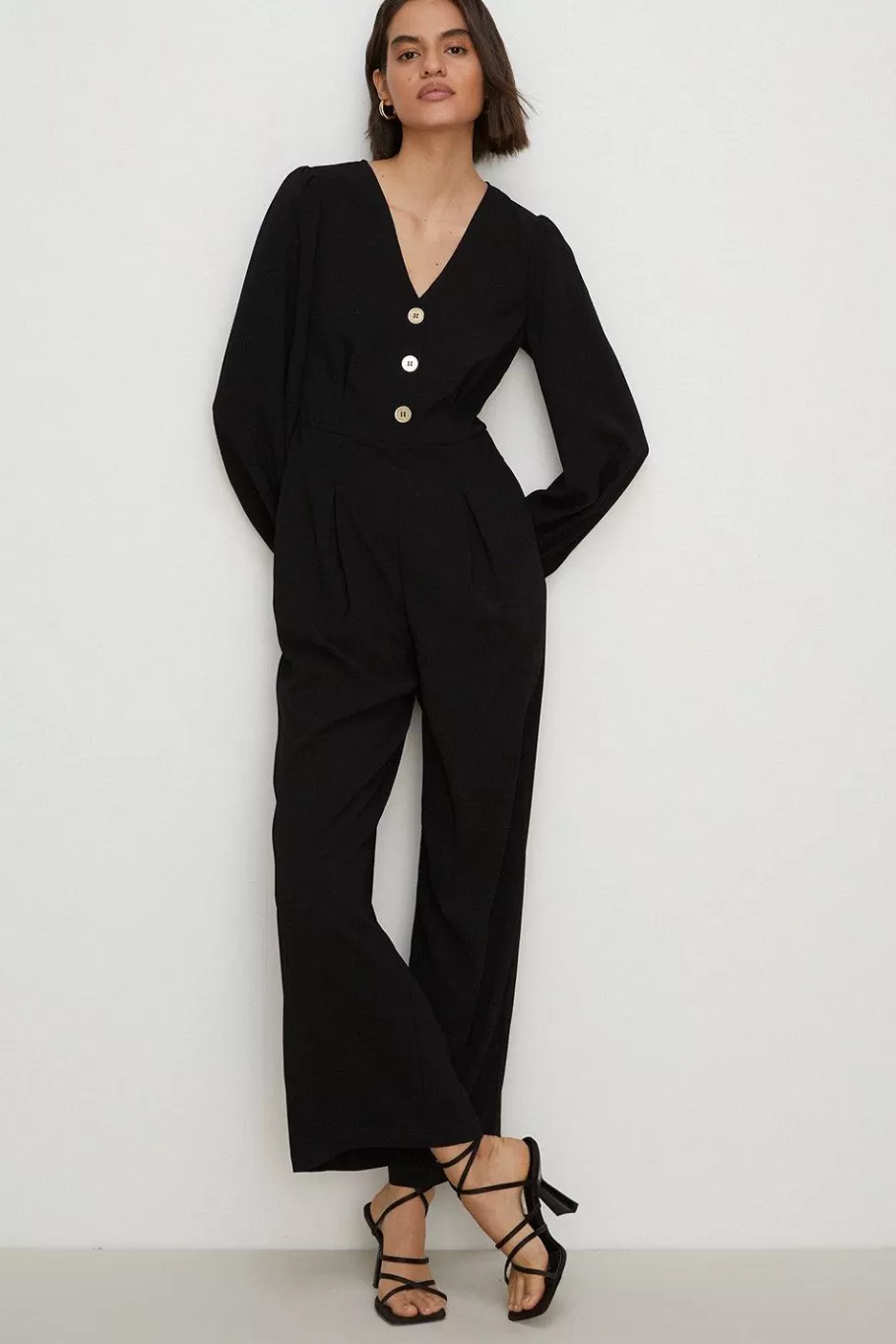 Oasis Button Detail Crepe Jumpsuit Black Fashion