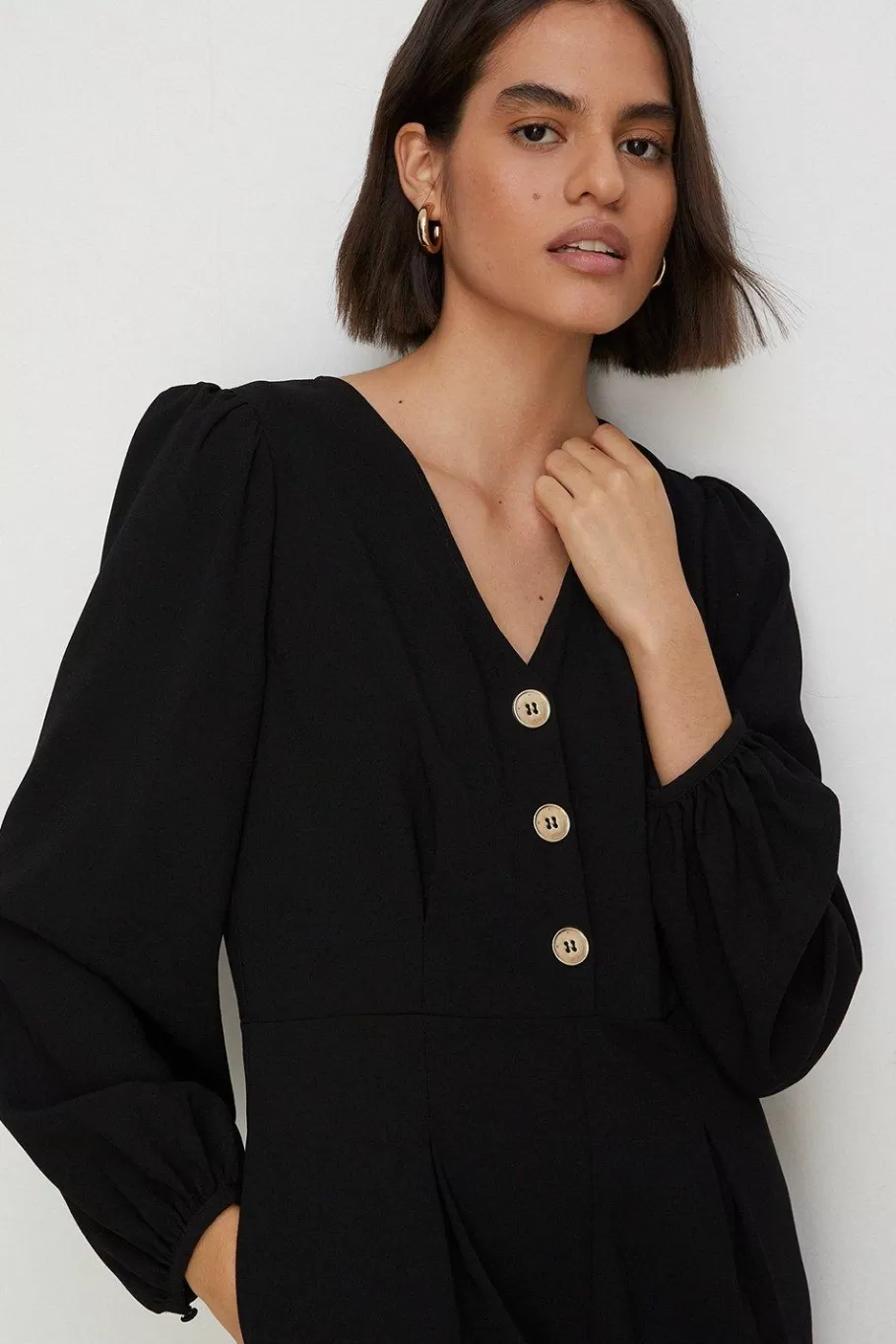 Oasis Button Detail Crepe Jumpsuit Black Fashion