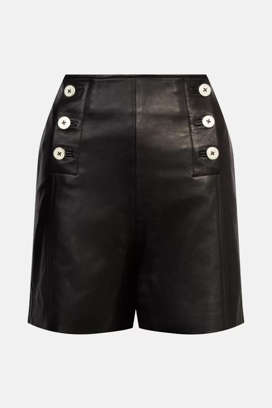 Oasis Button Front Leather Short Black Cheap