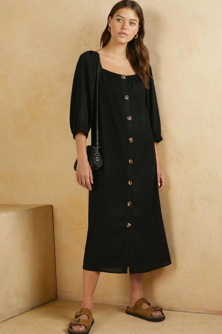 Oasis Button Front Linen Dress Clearance