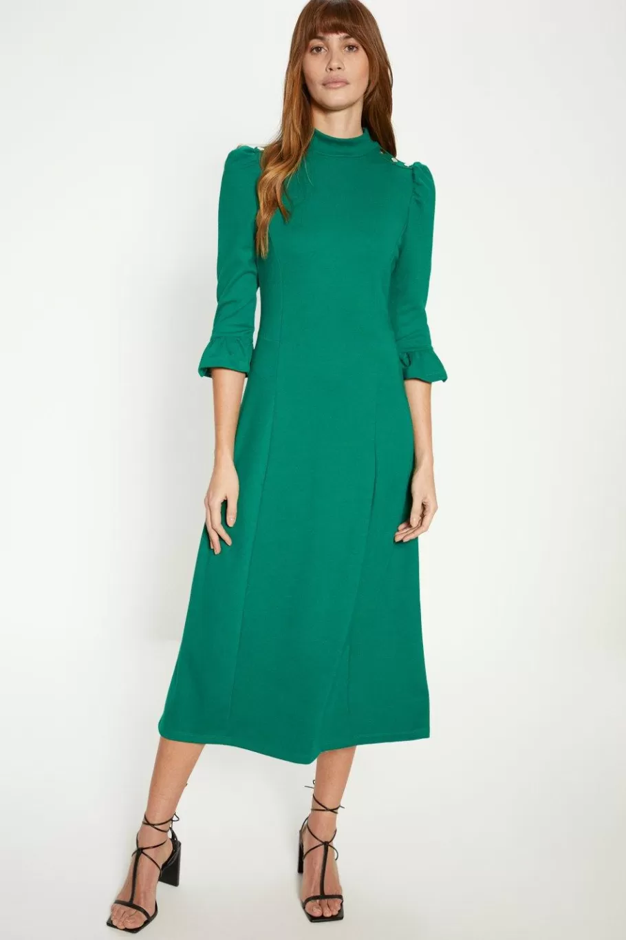 Oasis Button Shoulder Ponte Midi Dress Green Shop