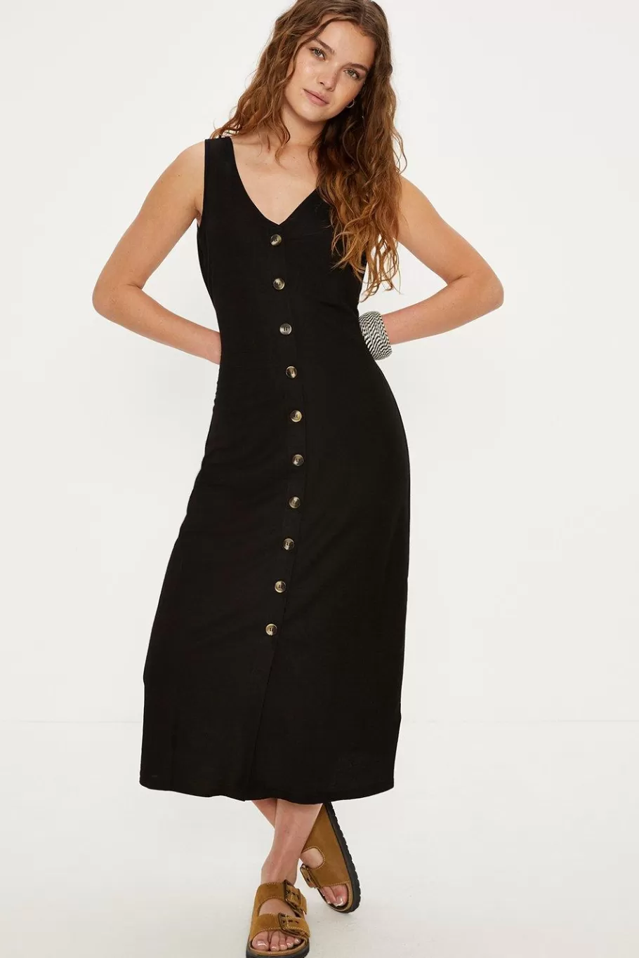 Oasis Button Through Pique Midi Dress Black Best Sale