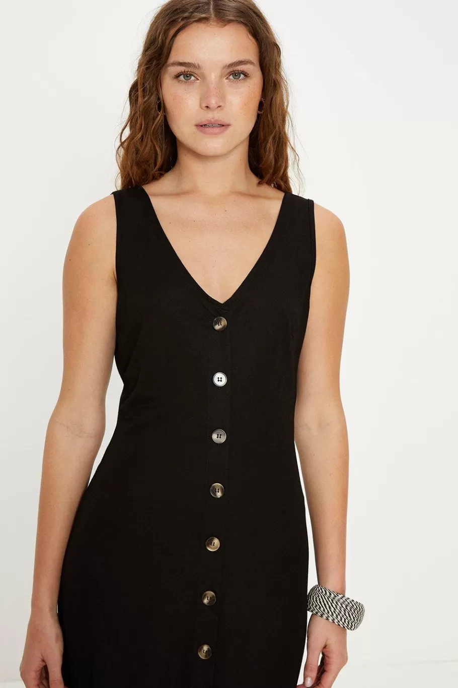 Oasis Button Through Pique Midi Dress Black Best Sale