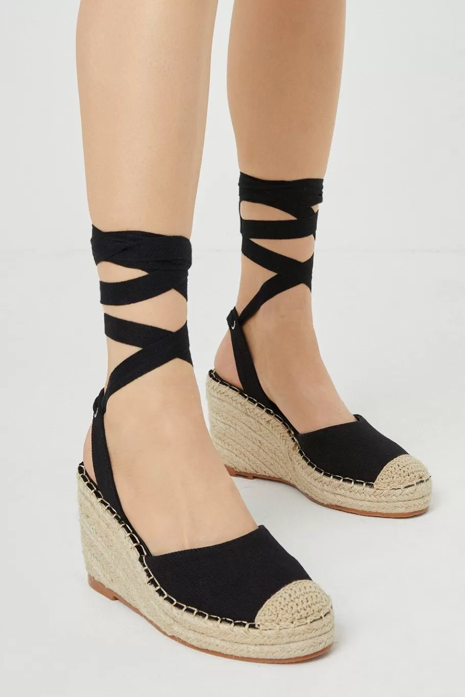 Oasis Canvas Espadrille Lace Up Wedge Black Shop