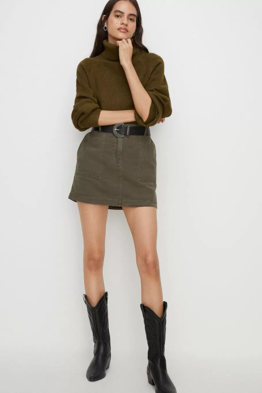 Oasis Canvas Utility Skirt Khaki Best