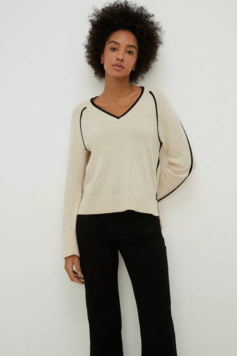 Oasis Cashmere Blend Deep Cuff Slouchy V Neck Jumper Camel Online