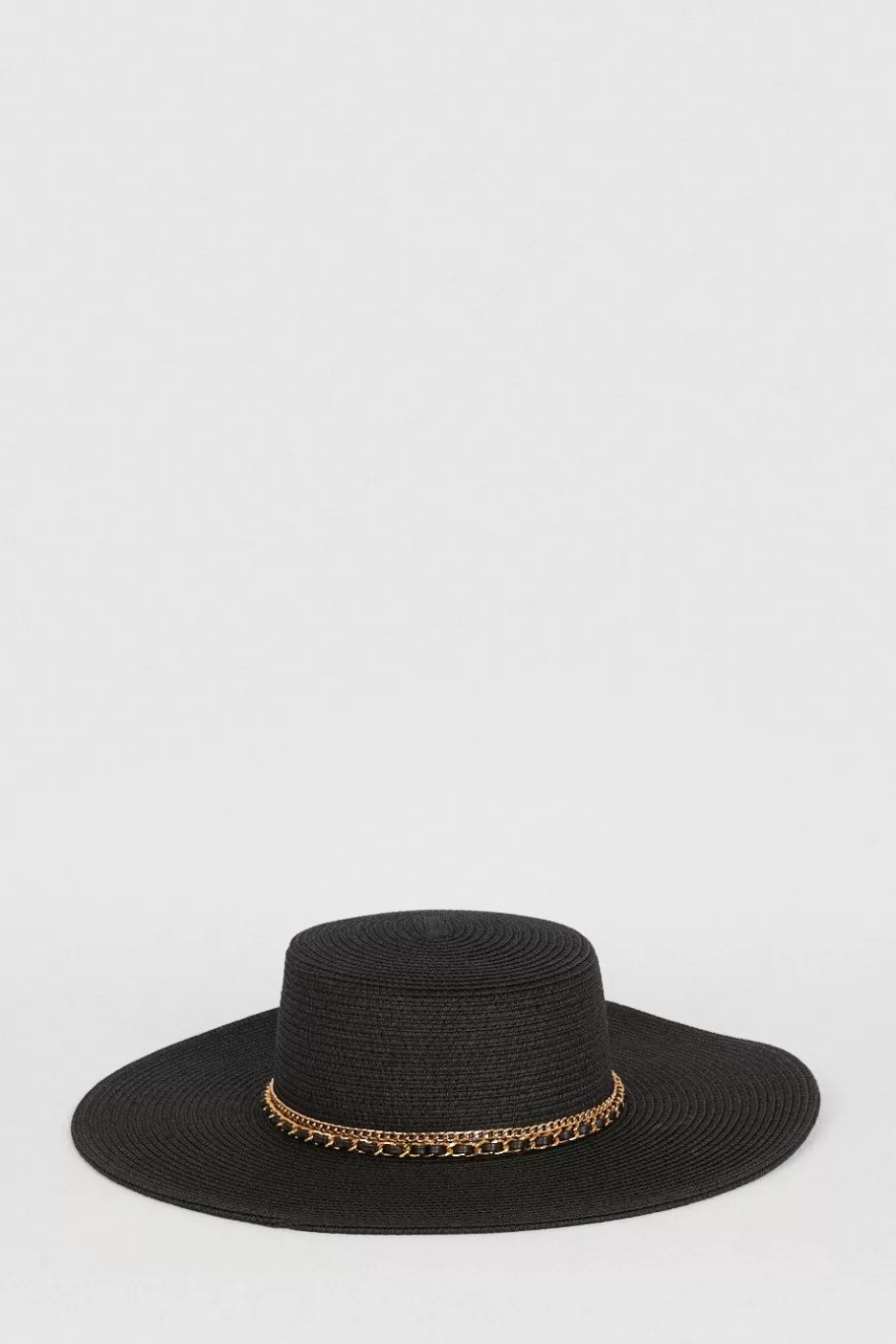 Oasis Chain Detail Straw Floppy Hat Black Fashion