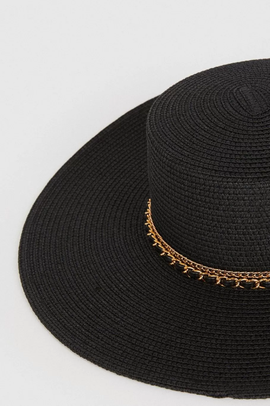 Oasis Chain Detail Straw Floppy Hat Black Fashion