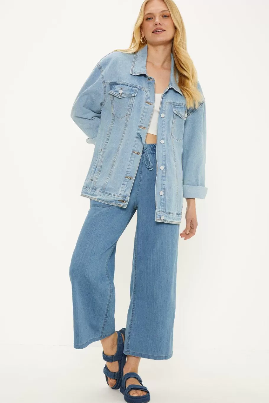 Oasis Chambray Drawstring Patch Pocket Trouser Blue Best Sale