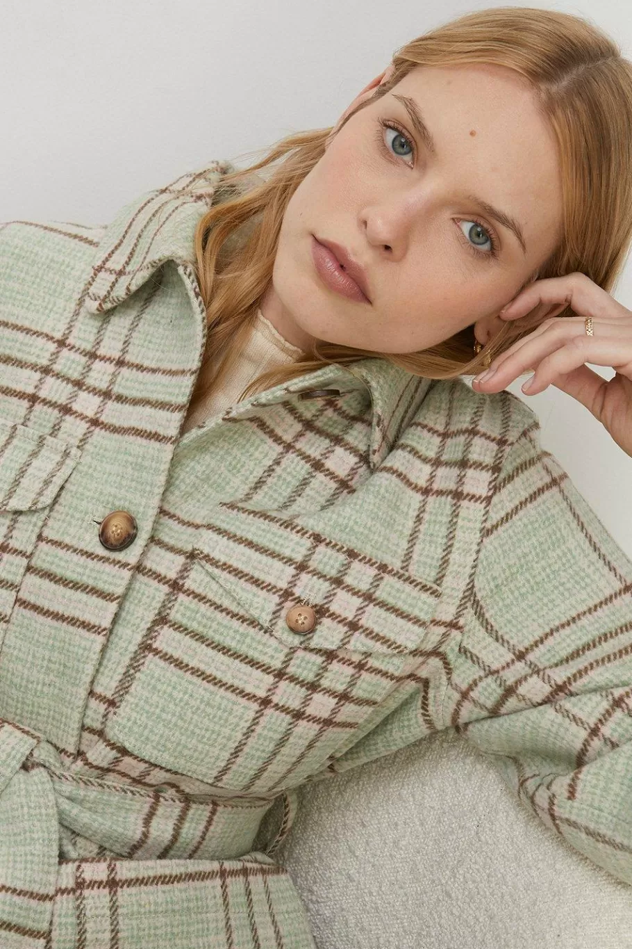 Oasis Check Pocket Detail Overshirt Jacket Green Clearance