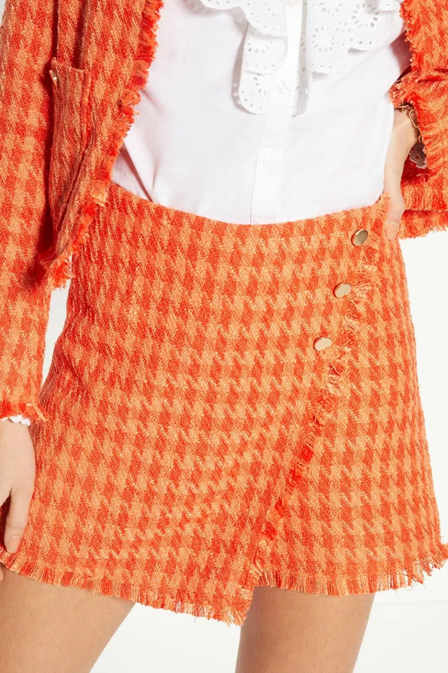 Oasis Check Tweed Fringed Skort Orange Online