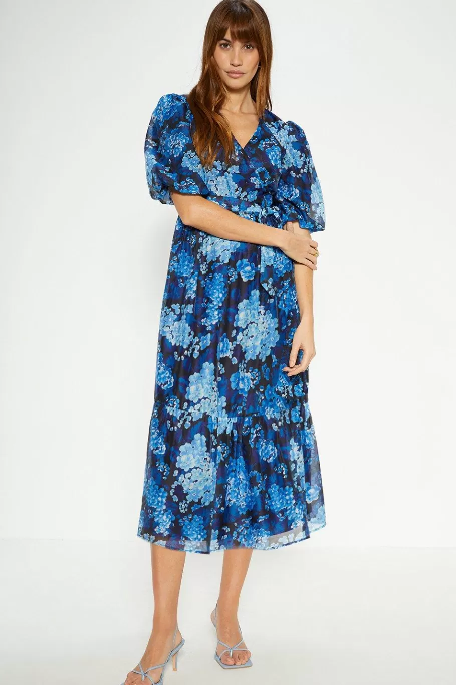 Oasis Cluster Floral Organza Wrap Midi Dress Navy Outlet