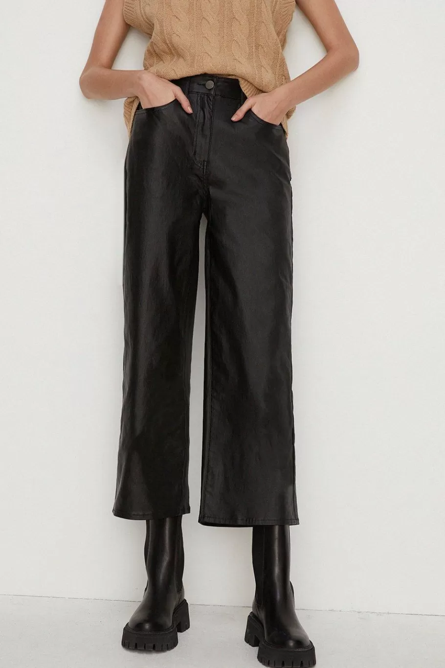 Oasis Coated Denim Wide Leg Crop Jean Black Sale