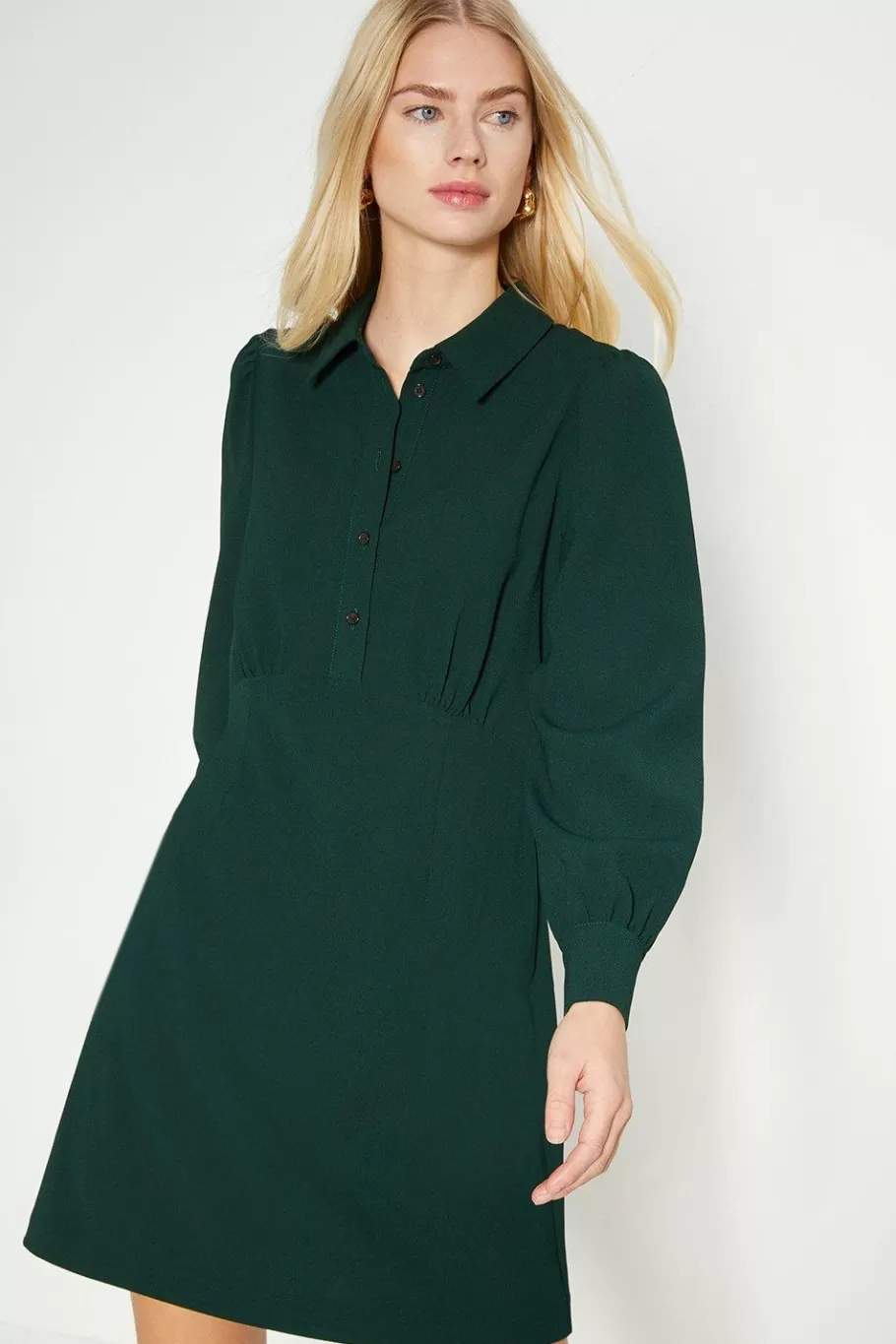 Oasis Collared Crepe Empire Seam Shirt Dress Forest Fashion