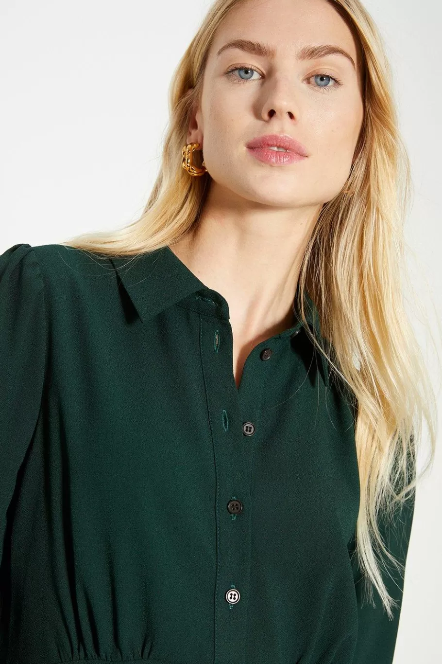 Oasis Collared Crepe Empire Seam Shirt Dress Forest Fashion