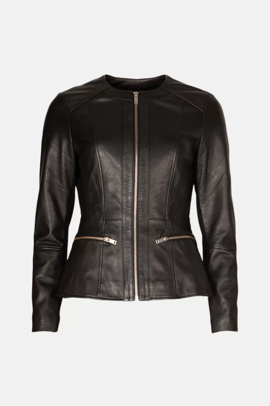 Oasis Collarless Leather Jacket Black Sale